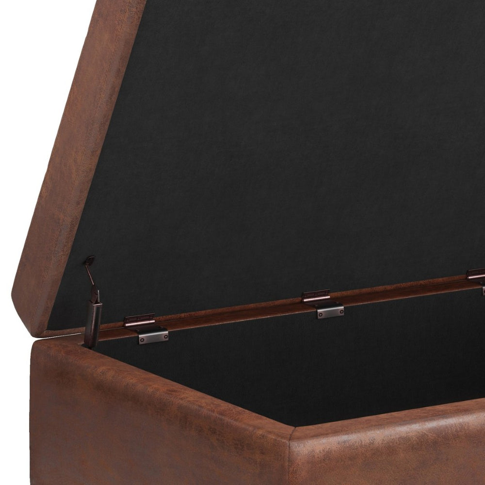 English Elm Shay Mid Century Small Storage Ottoman Coffee Table - Tufted Distressed Faux Leather Charm B136P159262-GIGA