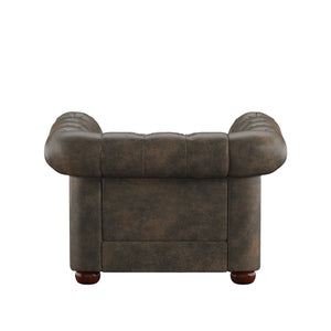 Homelegance By Top-Line Pietro Tufted Scroll Arm Chesterfield Chair Brown Polished Microfiber
