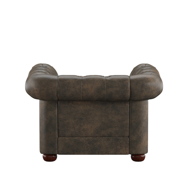 Homelegance By Top-Line Pietro Tufted Scroll Arm Chesterfield Chair Brown Polished Microfiber
