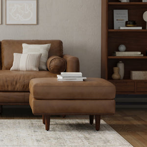 English Elm Morrison Ottoman - Handcrafted Caramel Brown Leather Seat For Versatile Living Room Style & Comfort B136P159244