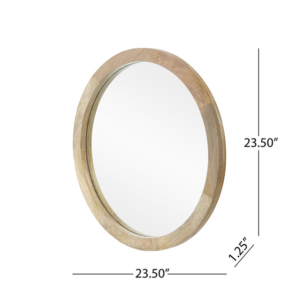 English Elm Christopher Knight Home® - MANGO Round Mango Wood & MDF Mirror 27" Natural Finish — Rustic Wall Accent, Durable Glass Frame 66673.00