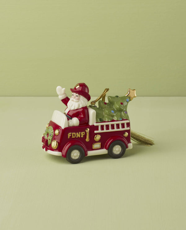 Lenox Santa In Fire Truck Ornament Green, IVORY PORCELAIN 896453