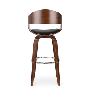 English Elm Christopher Knight Home® - BAR STOOL Mid-Century Modern Faux Leather Swivel with Walnut Veneer Frame and Chrome Footrest Black 67494.00PUMDNT