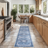 Nourison Washables NWB15 Machine Made Power-loomed Narrow Border Indoor Only Vintage  Rug Blue, Blue Front Base, 85% Polyester,9% Cotton,6% Other Fibers 99446994141