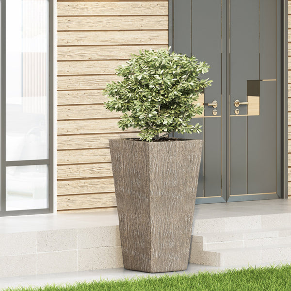 English Elm Mgo Concrete Tall Column Outdoor Planter with Pleated Stone Finish for Patio or Porch 73368.00