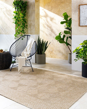 Livabliss Sandra Flatweave Polypropylene Area Rug Turkish Woven for High Traffic Indoor Outdoor Spaces Beige, Mustard 6'7" x 9' SDR2306-679