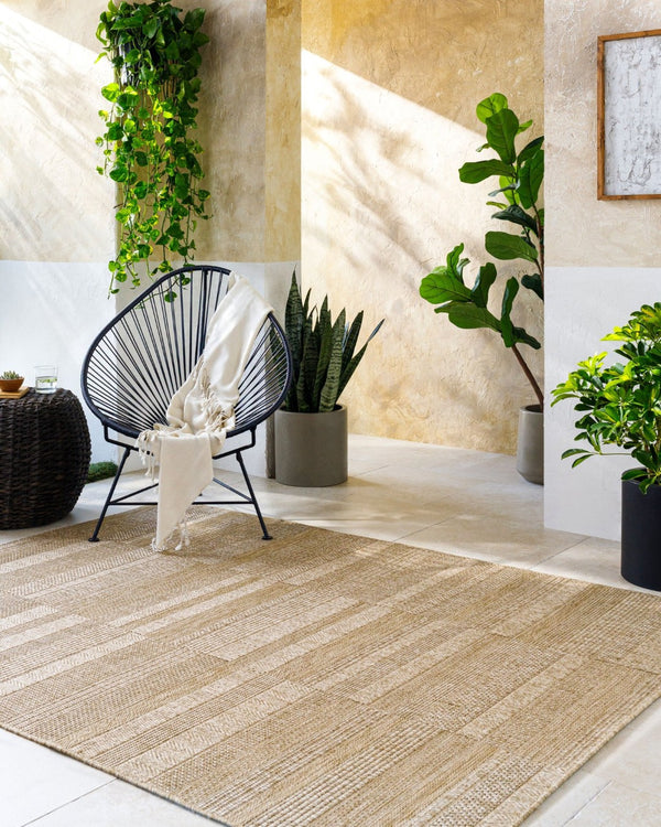 Livabliss Sandra Flatweave Polypropylene Area Rug Turkish Woven Indoor Outdoor Low Profile Beige, Mustard 7'10" x 10' SDR2313-71010