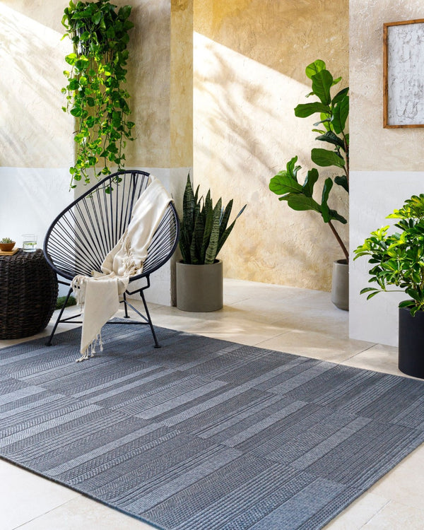Livabliss Sandra Flatweave Polypropylene Indoor Outdoor Rug Turkish Woven High Traffic Area Charcoal, Gray 7'10" x 10' SDR2314-71010