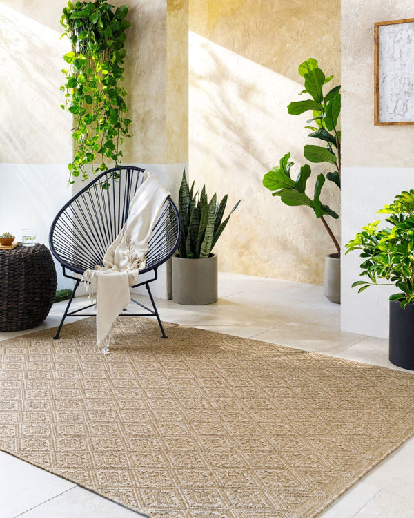 Livabliss Sandra Flatweave Polypropylene Area Rug for Patio Entryway or High Traffic Indoor Spaces Beige, Mustard 5'3" x 7' SDR2317-537