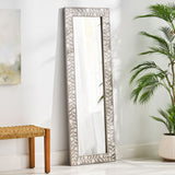 Christopher Knight Home® - Noble House - Wyola Boho Handcrafted Painted Full Length Standing Mirror, Gray and White