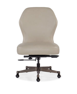 Hooker Furniture Executive Swivel Tilt Chair With Bali Harvest Leather, Gunmetal Base, Smooth Casters For Ergonomic Style Beige EC370-090