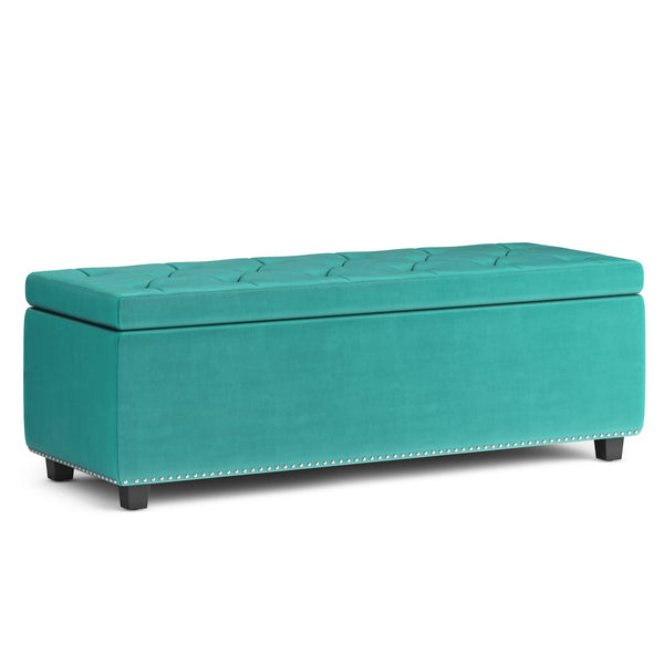 English Elm Hamilton Storage Ottoman In Luxurious Aqua Blue Velvet - Stylish Seating & Smart Storage Solution B136P159057