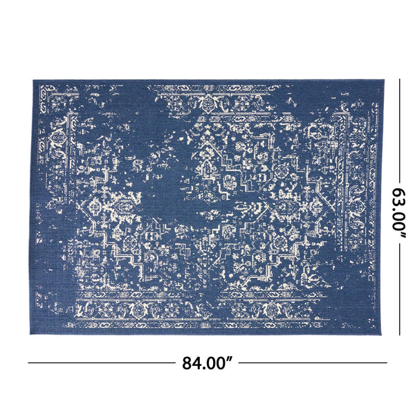 English Elm Christopher Knight Home® - 7'x5'3" Blue Polypropylene Area Rug — 100% Durable Low-Pile Handcrafted Design, 4mm Pile 72342.00