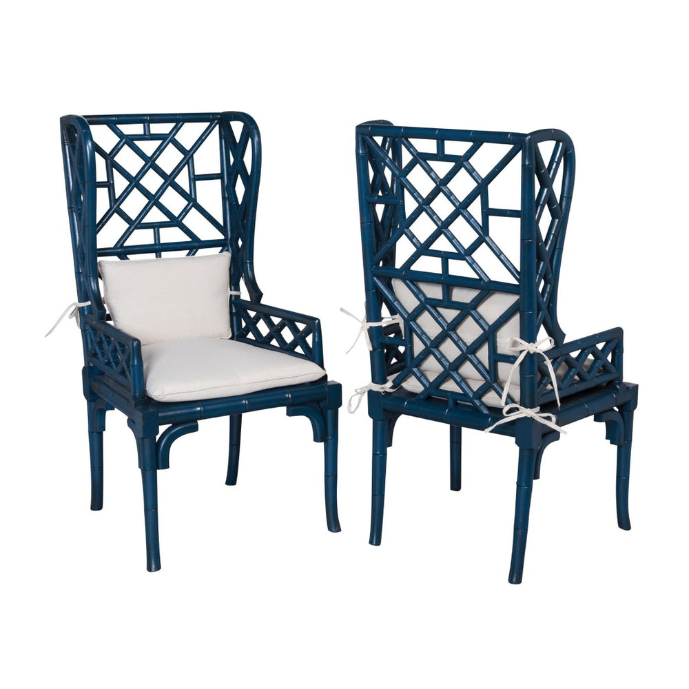 Atlas Bamboo Accent Chairs - Hand-Carved Molten Lava Finish with Oyster Cushions for Modern Interiors Set of 2 Navy SE11002-02S