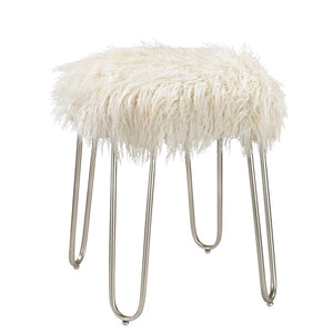 Atlas Betty Vanity Stool - Plush White Faux Fur Accent with Curved Metal Legs for Vintage Glamour SE11005-01