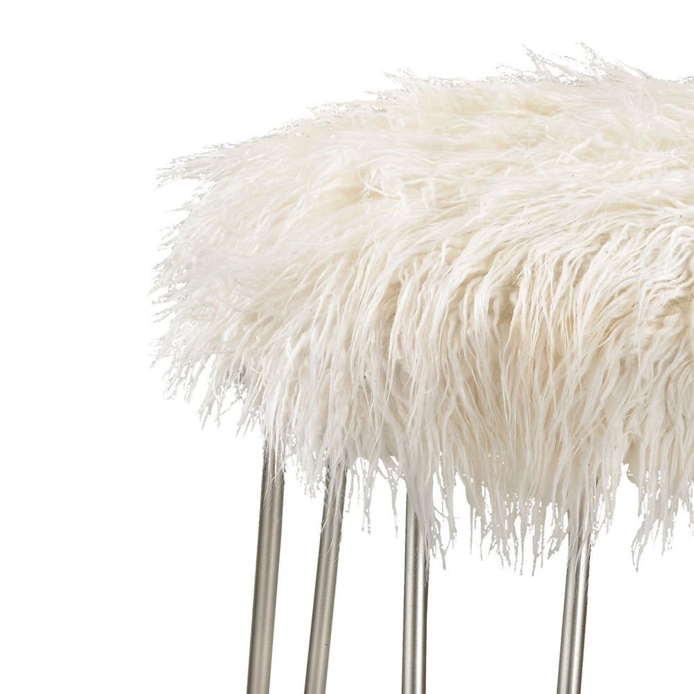 Atlas Betty Vanity Stool - Plush White Faux Fur Accent with Curved Metal Legs for Vintage Glamour SE11005-01