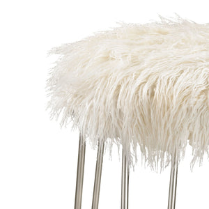 Atlas Betty Vanity Stool - Plush White Faux Fur Accent with Curved Metal Legs for Vintage Glamour SE11005-01