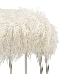 Atlas Betty Vanity Stool - Plush White Faux Fur Accent with Curved Metal Legs for Vintage Glamour SE11005-01