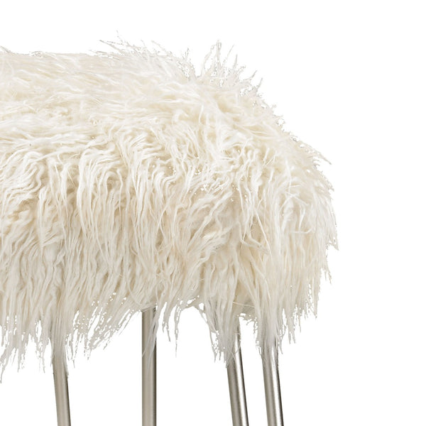 Atlas Betty Vanity Stool - Plush White Faux Fur Accent with Curved Metal Legs for Vintage Glamour SE11005-01