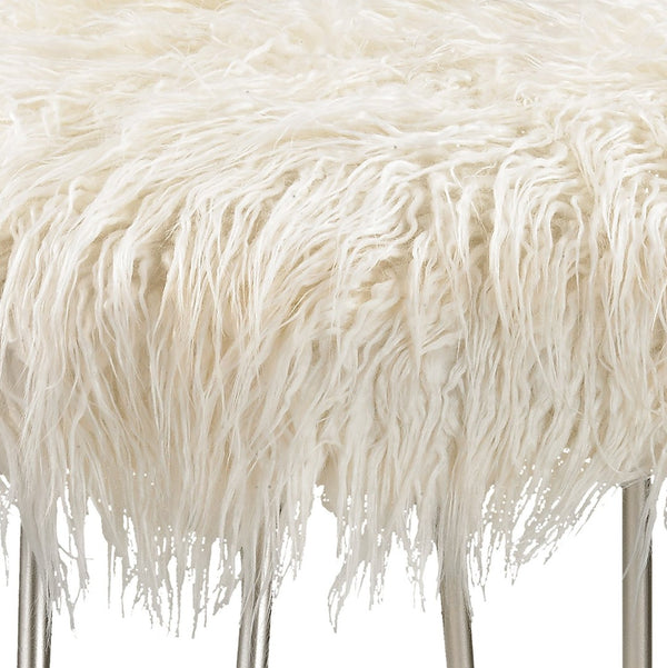 Atlas Betty Vanity Stool - Plush White Faux Fur Accent with Curved Metal Legs for Vintage Glamour SE11005-01