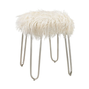 Atlas Betty Vanity Stool - Plush White Faux Fur Accent with Curved Metal Legs for Vintage Glamour SE11005-01