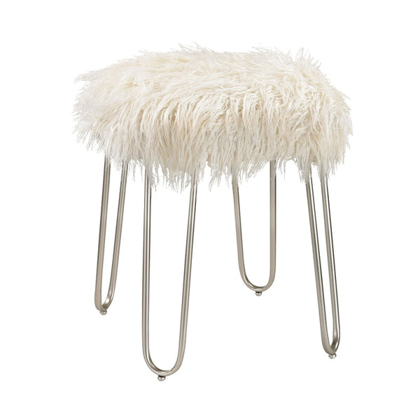Atlas Betty Vanity Stool - Plush White Faux Fur Accent with Curved Metal Legs for Vintage Glamour SE11005-01