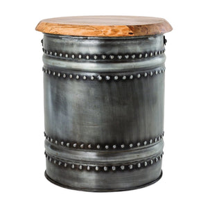 Atlas Briar Stool - Rustic Wood & Sturdy Zinc Base for Versatile Seating, Accent Table, or Plant Stand SE11006-01