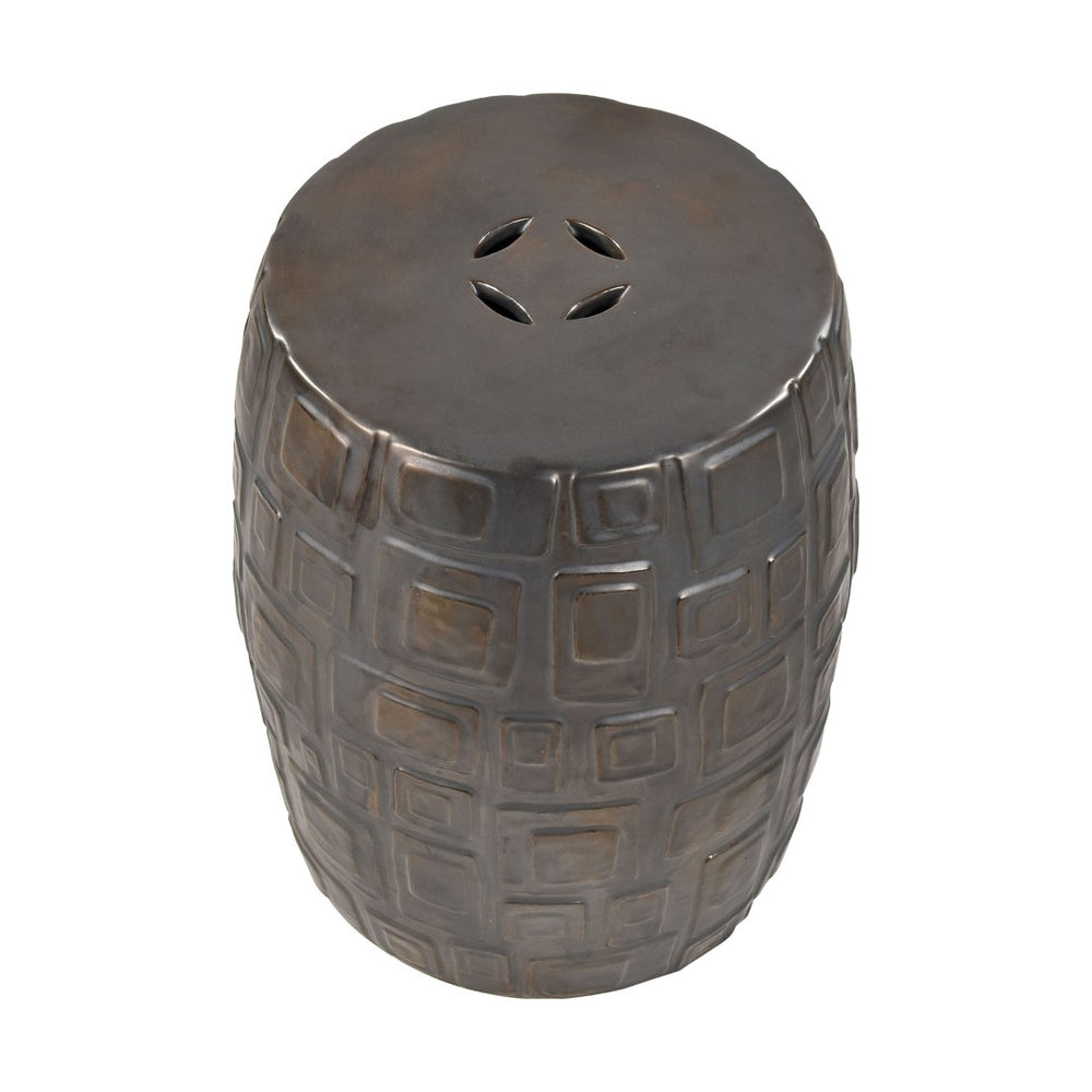 Atlas Cambeck Accent Stool - Midcentury Modern Earthenware Seating with Sculptural Design and Texture Black SE11008-01