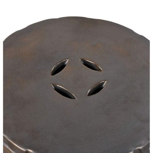 Atlas Cambeck Accent Stool - Midcentury Modern Earthenware Seating with Sculptural Design and Texture Black SE11008-01