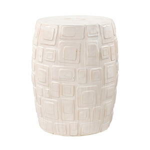 Atlas Cambeck Accent Stool - Midcentury Modern Earthenware Seating with Sculptural Design and Texture White SE11008-02