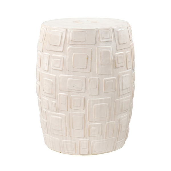Atlas Cambeck Accent Stool - Midcentury Modern Earthenware Seating with Sculptural Design and Texture White SE11008-02