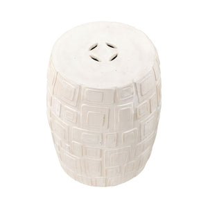 Atlas Cambeck Accent Stool - Midcentury Modern Earthenware Seating with Sculptural Design and Texture White SE11008-02