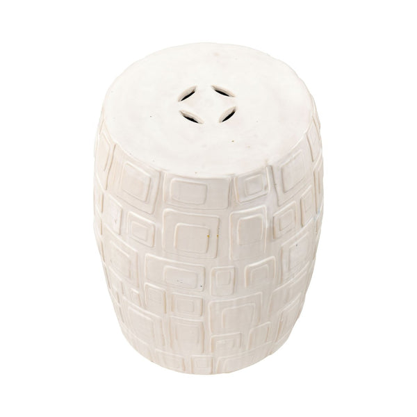 Atlas Cambeck Accent Stool - Midcentury Modern Earthenware Seating with Sculptural Design and Texture White SE11008-02