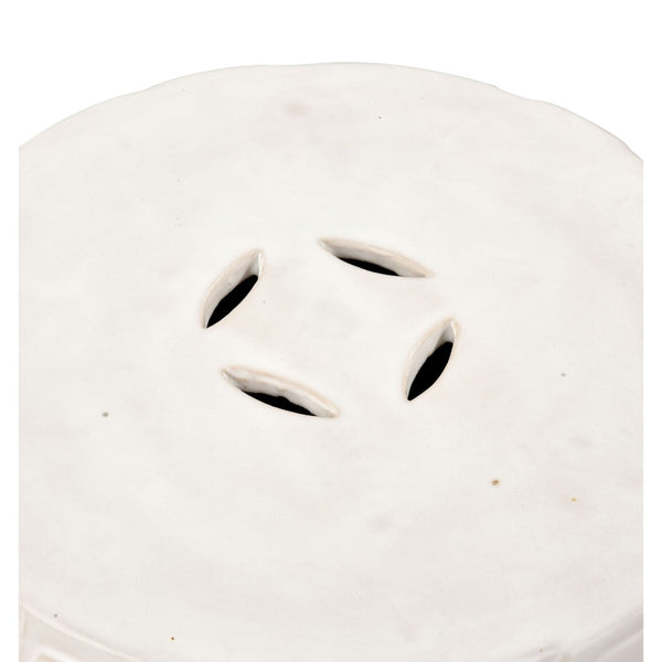 Atlas Cambeck Accent Stool - Midcentury Modern Earthenware Seating with Sculptural Design and Texture White SE11008-02