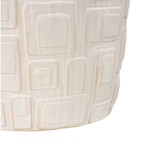 Atlas Cambeck Accent Stool - Midcentury Modern Earthenware Seating with Sculptural Design and Texture White SE11008-02