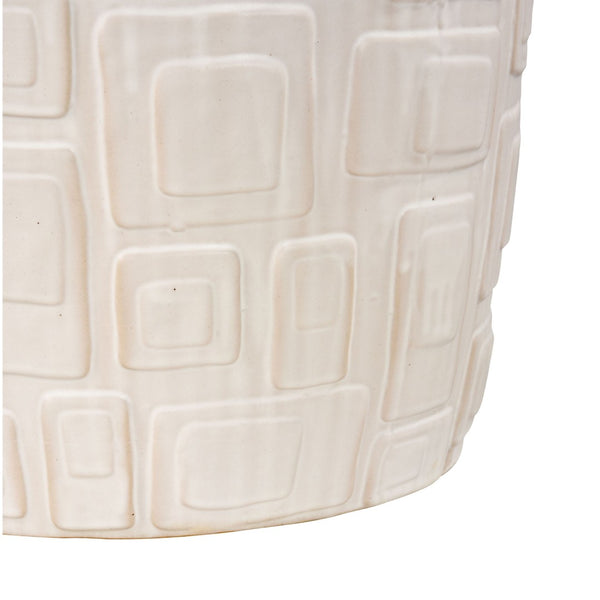 Atlas Cambeck Accent Stool - Midcentury Modern Earthenware Seating with Sculptural Design and Texture White SE11008-02