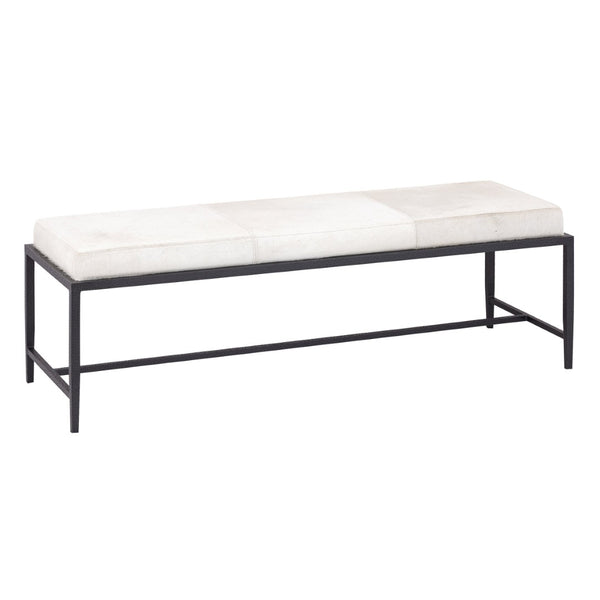 Atlas Canyon Long Bench - Modern Dark Bronze Frame with Ivory Hide Upholstery for Stylish Versatility SE11009-02
