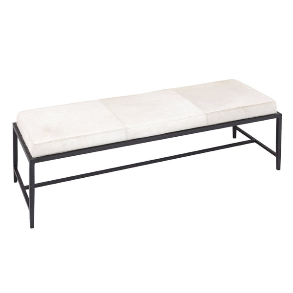 Atlas Canyon Long Bench - Modern Dark Bronze Frame with Ivory Hide Upholstery for Stylish Versatility SE11009-02
