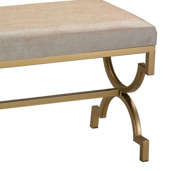Atlas Comtesse Long Bench - Elegant Upholstered Seating for Entryways and Bedrooms with Metal Base Design Metallic Cream SE11011-02
