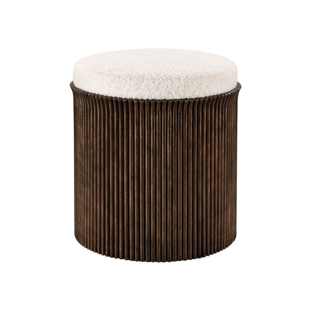 Atlas Daphne Stool - Sculptural Aged Bronze Accent with Plush White Bouclé Top for Stylish Versatility SE11016-01