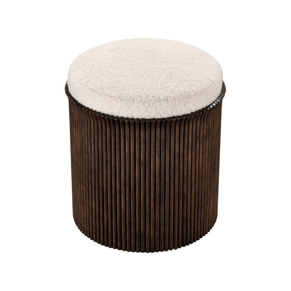 Atlas Daphne Stool - Sculptural Aged Bronze Accent with Plush White Bouclé Top for Stylish Versatility SE11016-01