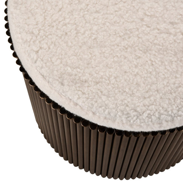 Atlas Daphne Stool - Sculptural Aged Bronze Accent with Plush White Bouclé Top for Stylish Versatility SE11016-01