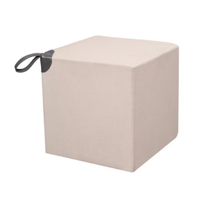 Atlas Hartman Stool - Luxurious Beige Velvet Accent Cube with Leather Handle for Modern Spaces SE11023-01