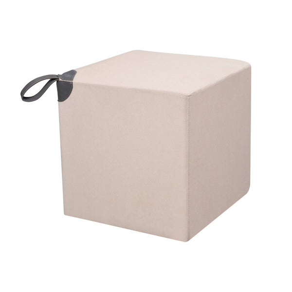 Atlas Hartman Stool - Luxurious Beige Velvet Accent Cube with Leather Handle for Modern Spaces SE11023-01