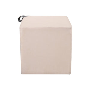 Atlas Hartman Stool - Luxurious Beige Velvet Accent Cube with Leather Handle for Modern Spaces SE11023-01