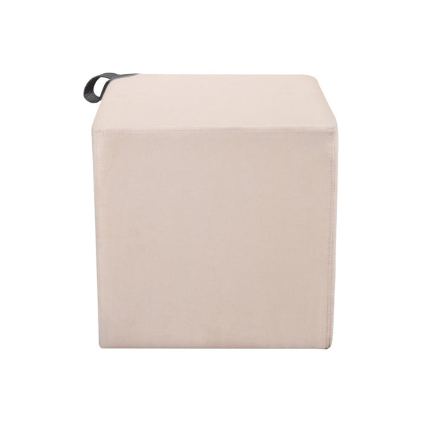 Atlas Hartman Stool - Luxurious Beige Velvet Accent Cube with Leather Handle for Modern Spaces SE11023-01