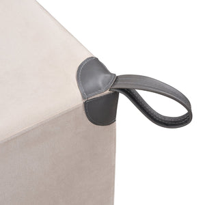 Atlas Hartman Stool - Luxurious Beige Velvet Accent Cube with Leather Handle for Modern Spaces SE11023-01