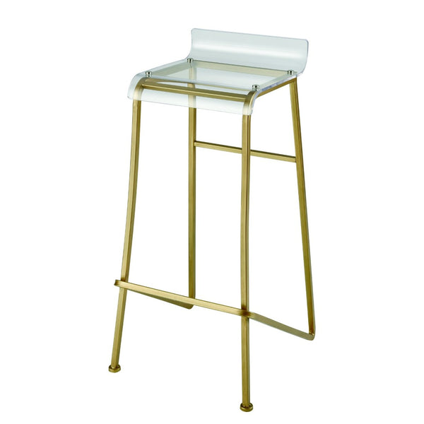 Atlas Hyperion Bar Stool - Chic Clear Acrylic Seat with Gold Tapered Legs for Modern Glamour & Comfort SE11025-01