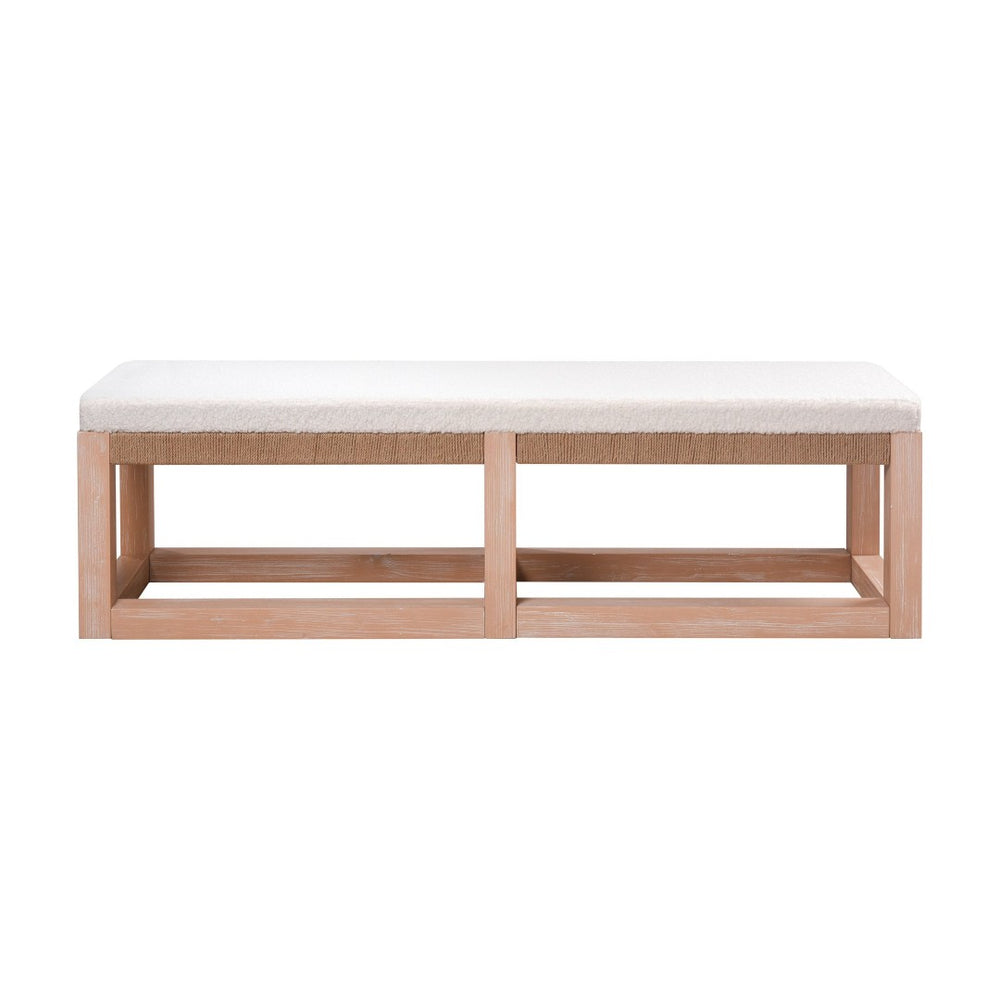 Atlas Latham Bench - Light Oak Coastal Charm with White Boucle Upholstery for Versatile Home Seating SE11034-01