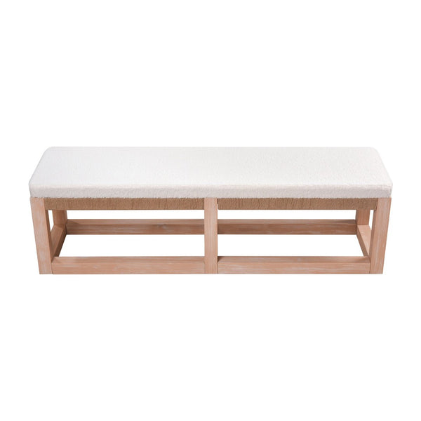 Atlas Latham Bench - Light Oak Coastal Charm with White Boucle Upholstery for Versatile Home Seating SE11034-01